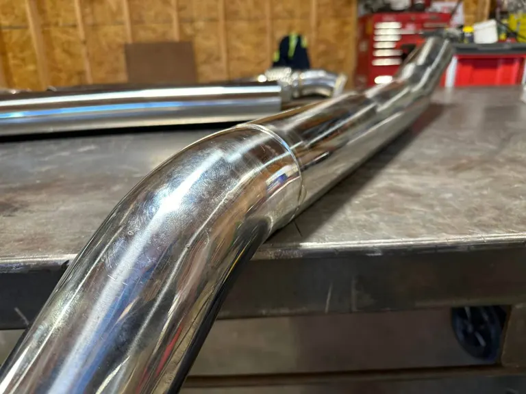 Polished stainless steel exhaust fabrication by McMahons Welding