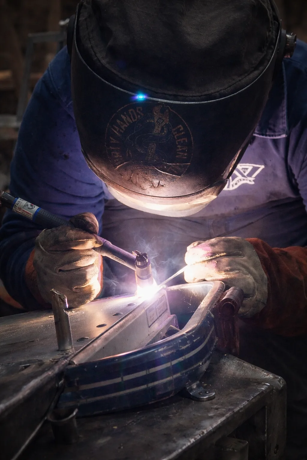 McMahons Welding Services TIG welding close-up in Lyman, Maine